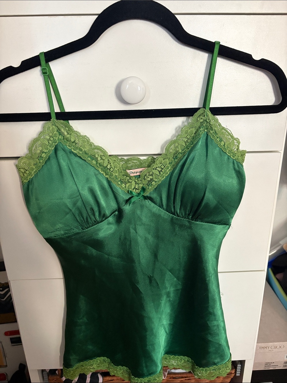 Papaya Green Satin Lace-Trim Chemise